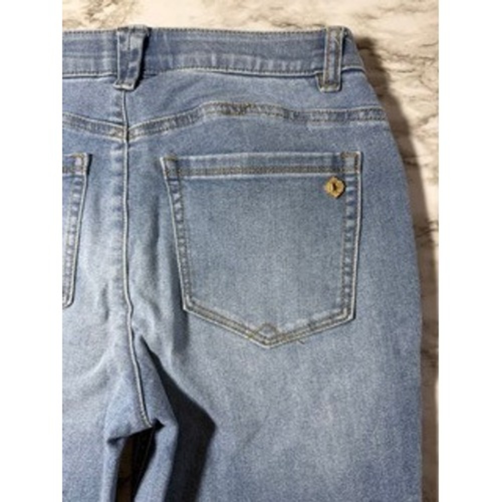 Democracy Petite High Rise Flare Jeans AB Technology Itty Bitty Booty Blue - Picture 8 of 9